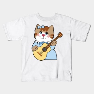Musical Girl Cat Playing Guitar Kids T-Shirt
